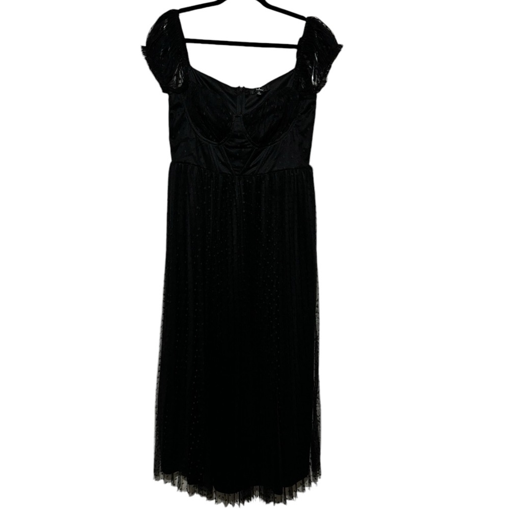 Lulus NWT Flirtatious Feeling Black Tulle Flutter Sleeve A-line Midi Dress XL